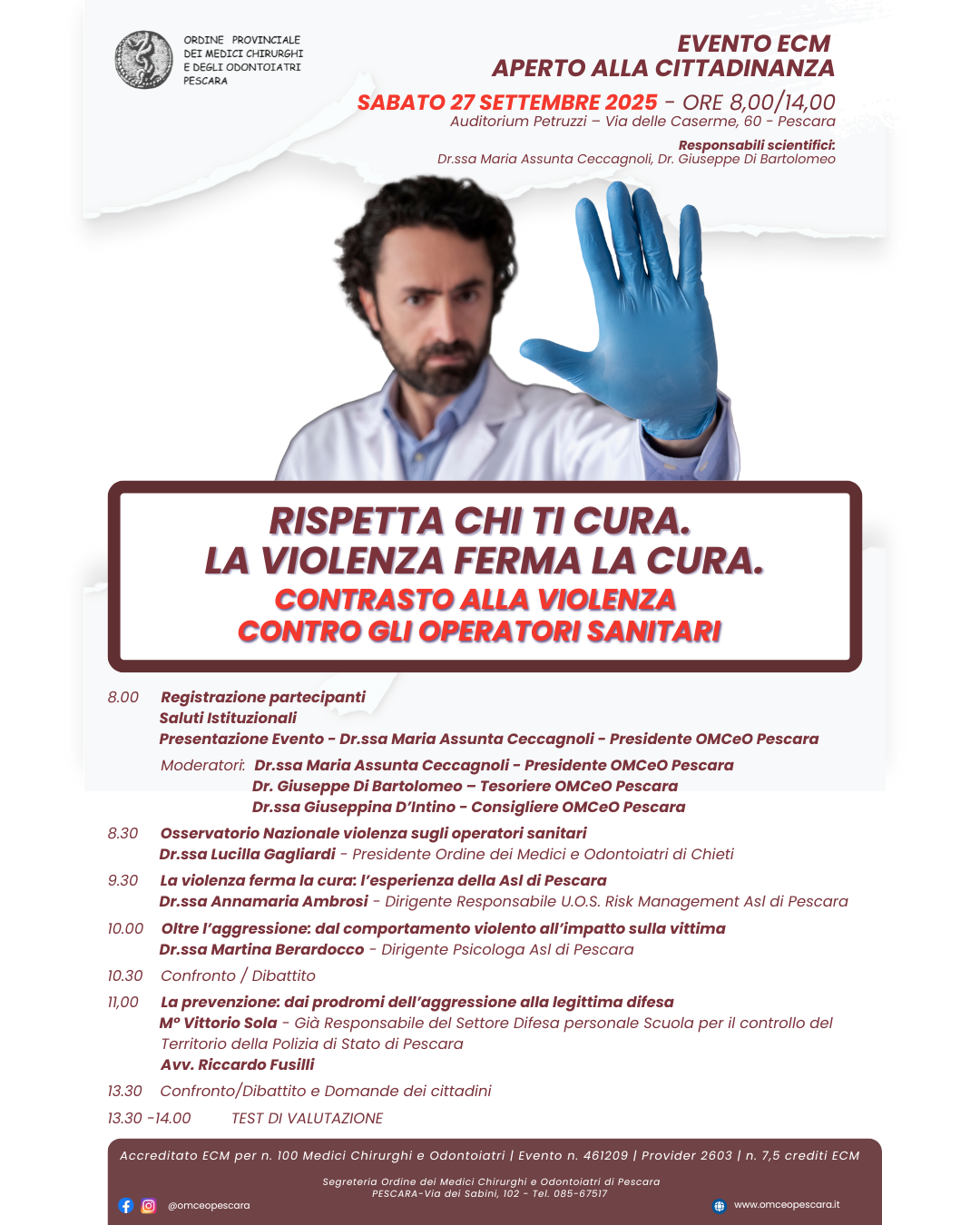 Clicca per accedere all'articolo Rispetta chi ti cura: l’OMCeO Pescara promuove un evento contro la violenza sugli operatori sanitari