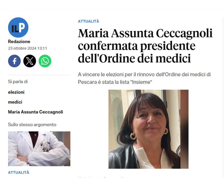 Clicca per accedere all'articolo Maria Assunta Ceccagnoli confermata presidente dell'Ordine dei medici