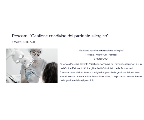 Clicca per accedere all'articolo Pescara, “Gestione condivisa del paziente allergico”