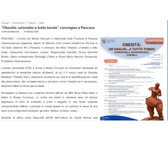 Clicca per accedere all'articolo “Obesità: un’analisi a tutto tondo”, convegno a Pescara